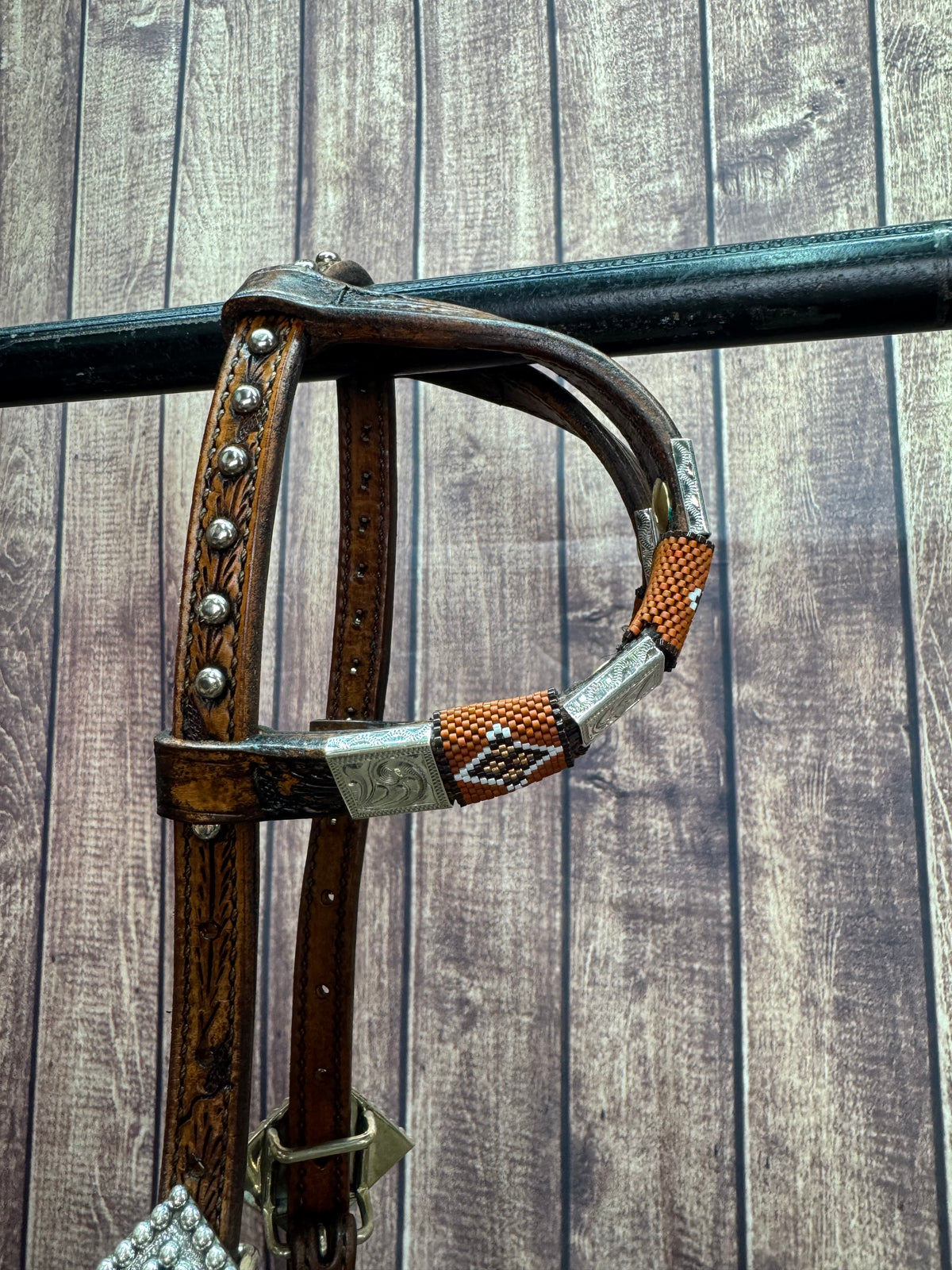 Sterling Overlay Beaded Headstall #80